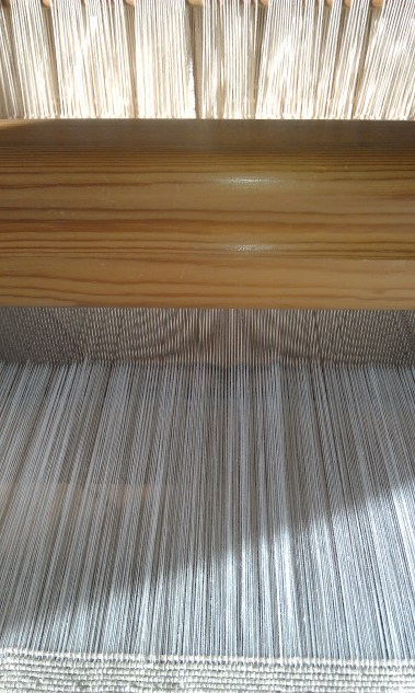 Drawloom warp is threaded, sleyed and tied on, ready to weave.