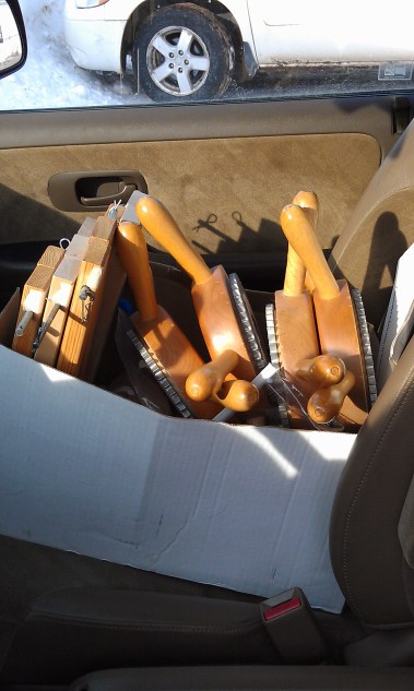 Box with ratchets, treadles and wedges.