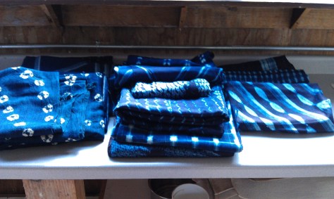 Examples of shibori, many from Ghana.