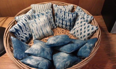 Handwoven, woven shibori and dyed cotton sachets, filled with dried lavender. sachets.